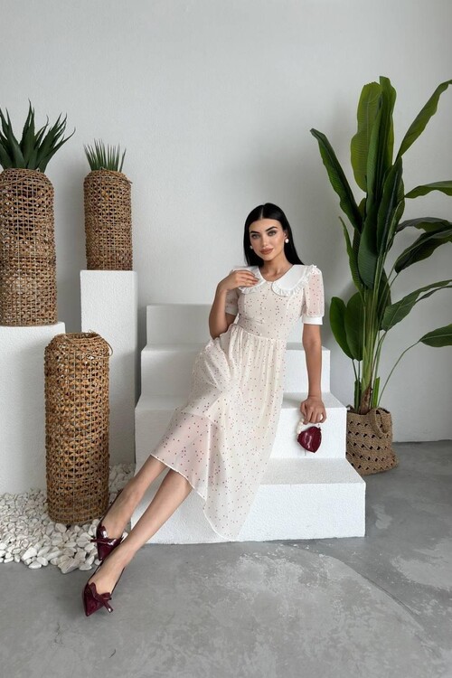 Aversa Pearl Detail Chiffon Dress