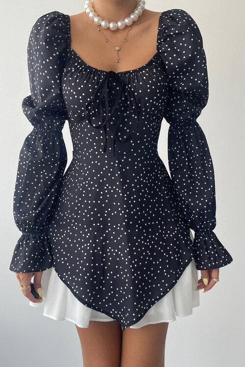 Bristol Kolu Lastikli Mini Elbise