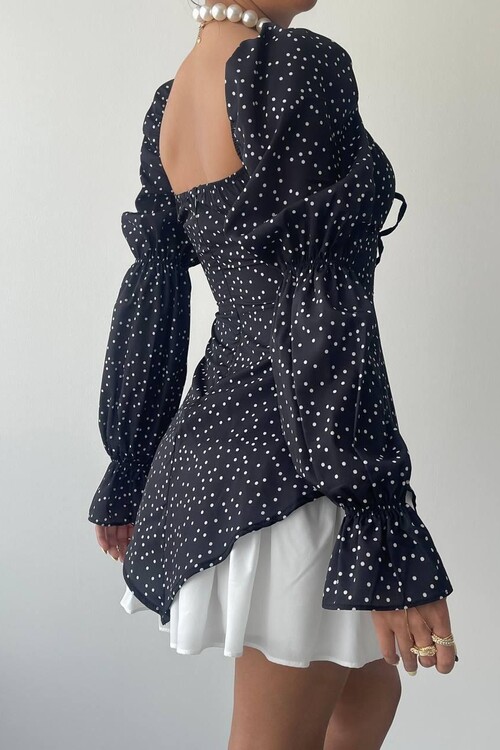 Bristol Kolu Lastikli Mini Elbise