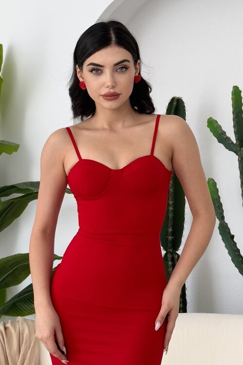 Dominic Eteği Büzgülü Midi Boy Elbise