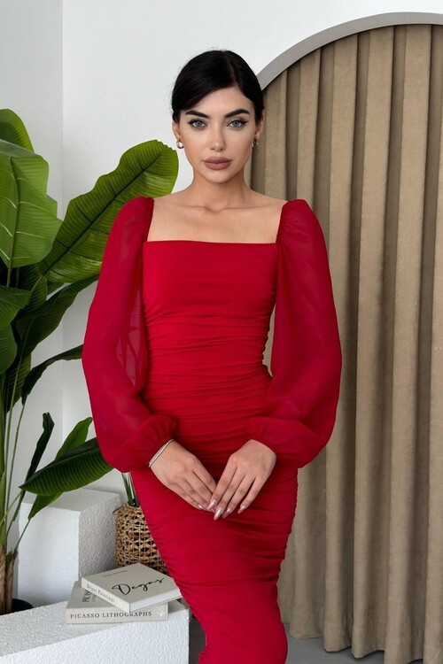 Engla Kolları Tül Detaylı Elbise