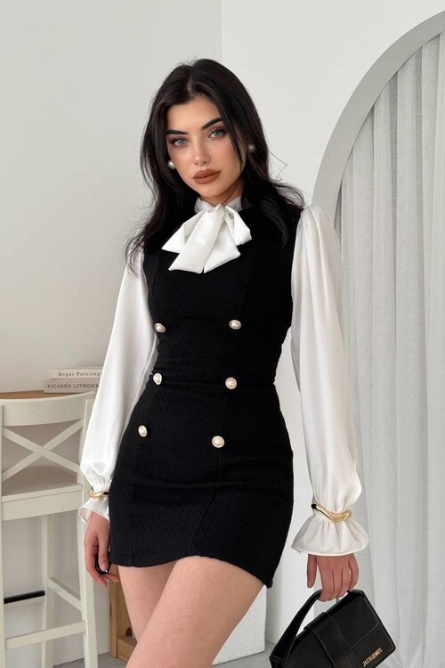 Galafi Yakalı Mini Elbise