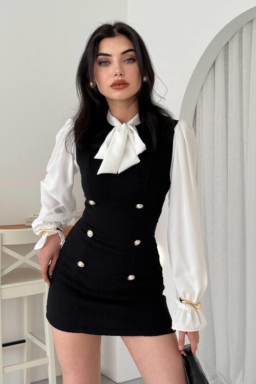 Galafi Yakalı Mini Elbise