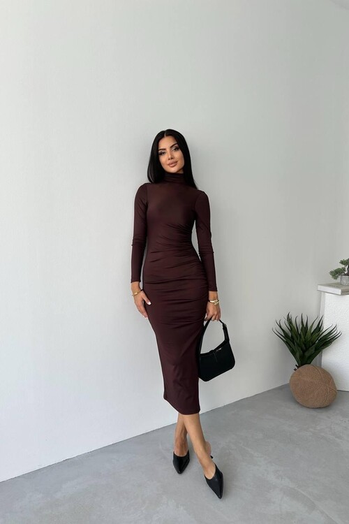 Jazy Yırtmaçlı Drapeli Elbise