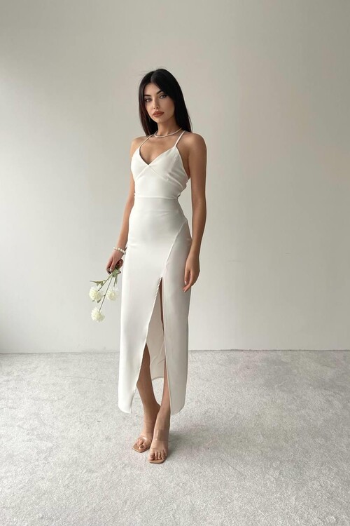 Kaitlyn Backless V-neck Slit dress