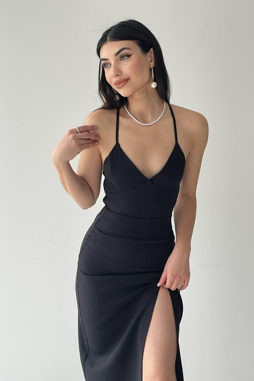 Kaitlyn Backless V-neck Slit dress