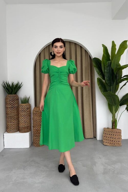 Square Collar Button Dress