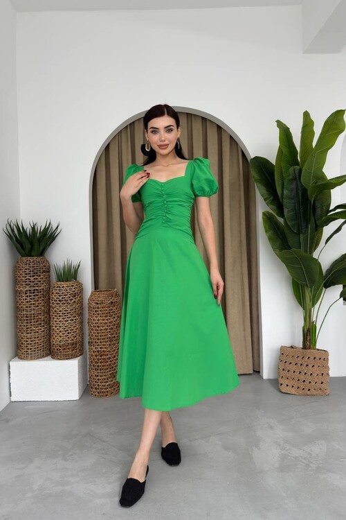 Square Collar Button Dress