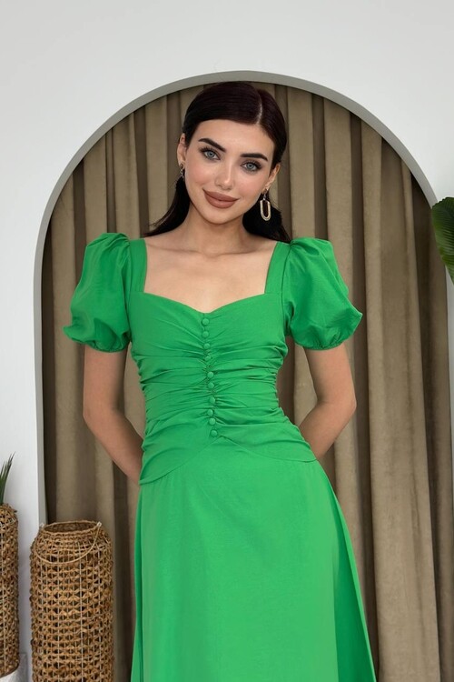 Square Collar Button Dress