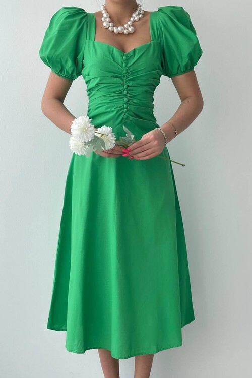 Square Collar Button Dress