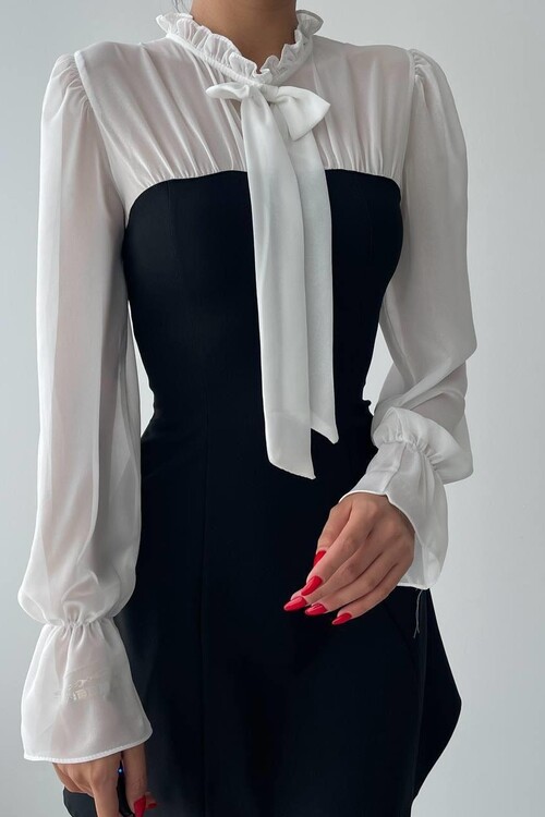 Laval Bağlamalı Yaka Elbise