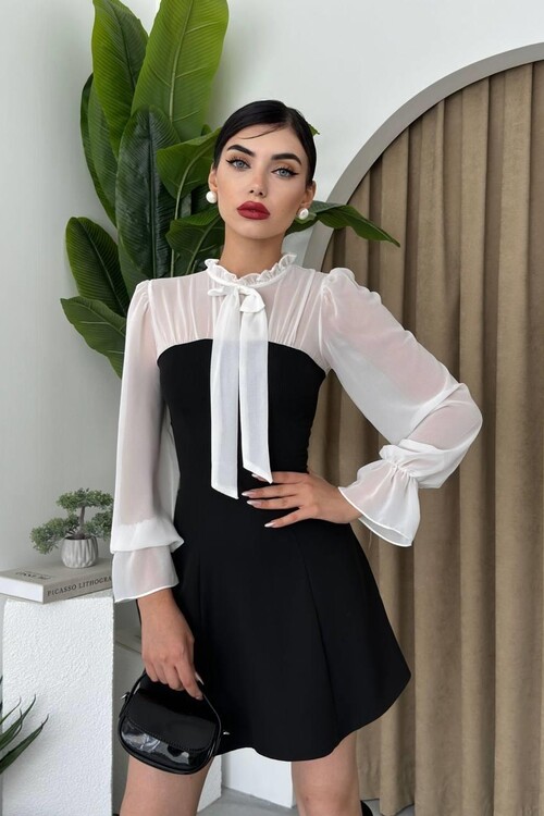 Laval Bağlamalı Yaka Elbise