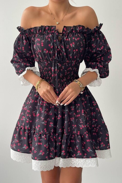 Marne Beli Lastikli Mini Elbise