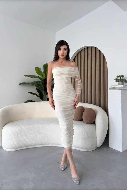 Polack Tek Omuz Tül Elbise