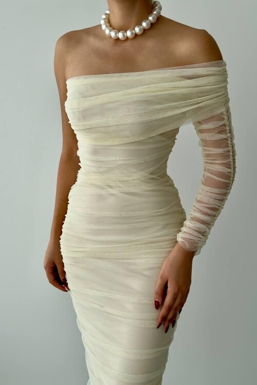 Polack Tek Omuz Tül Elbise