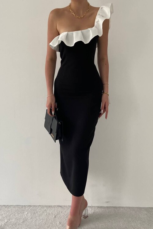 Sophia Volanlı Kalem Midi Elbise