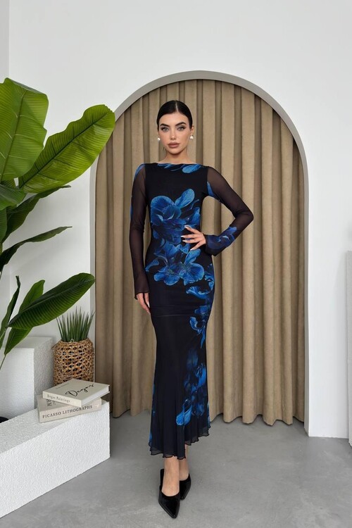 Worve Uzun Kollu Tül Elbise