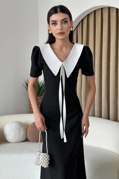 Zerra Collar Ribbon Detail Dress