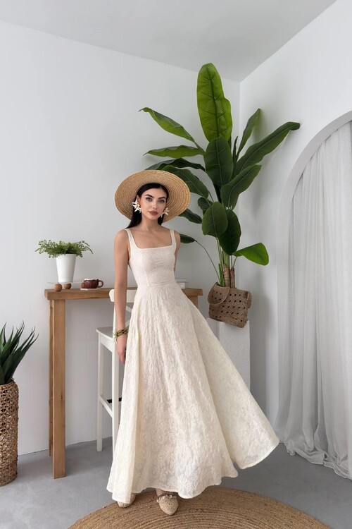 Cuper Çiçek Detaylı Elbise