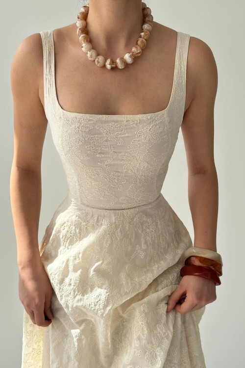 Cuper Çiçek Detaylı Elbise