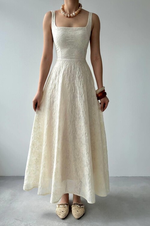 Cuper Çiçek Detaylı Elbise