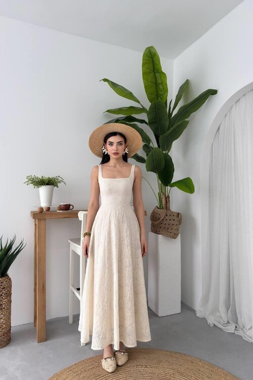 Cuper Çiçek Detaylı Elbise