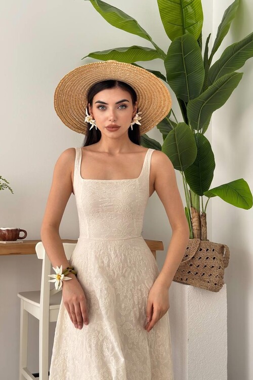 Cuper Çiçek Detaylı Elbise