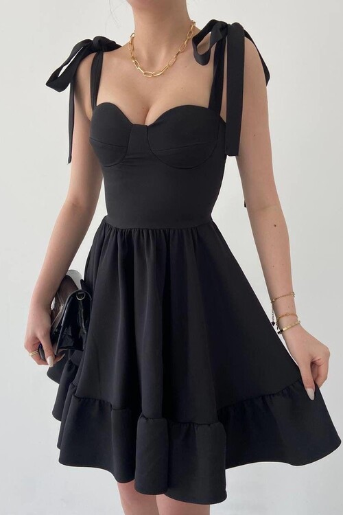 İP ASKILI BAĞLAMALI ATLAS ELBİSE