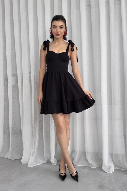 İP ASKILI BAĞLAMALI ATLAS ELBİSE