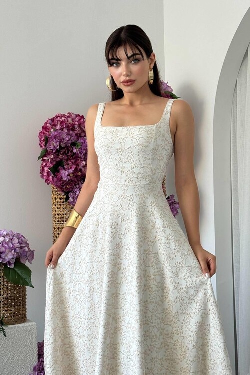 Kalf Çiçek Detaylı Elbise