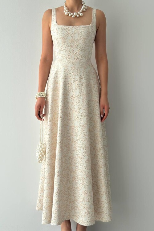 Kalf Çiçek Detaylı Elbise