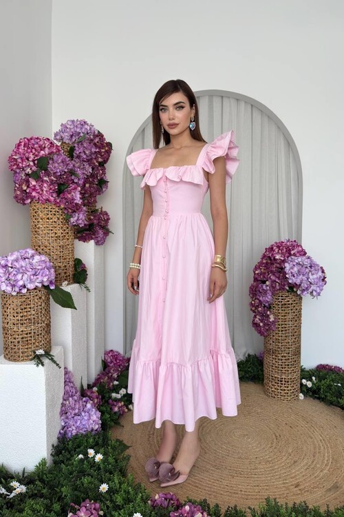 Kapuda Fırfırlı Elbise