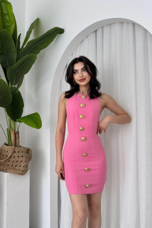 Katalina Gül Düğmeli Elbise