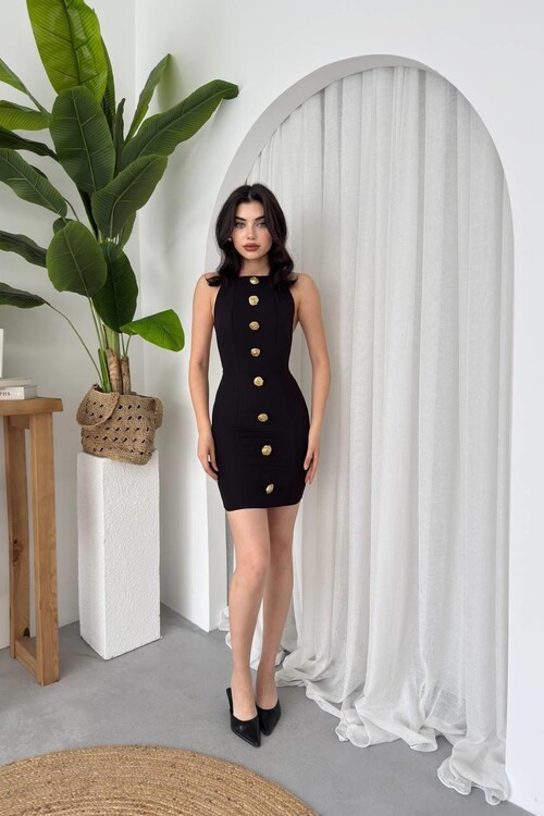 Katalina Gül Düğmeli Elbise