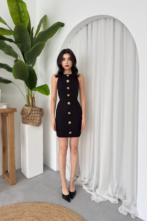 Katalina Gül Düğmeli Elbise