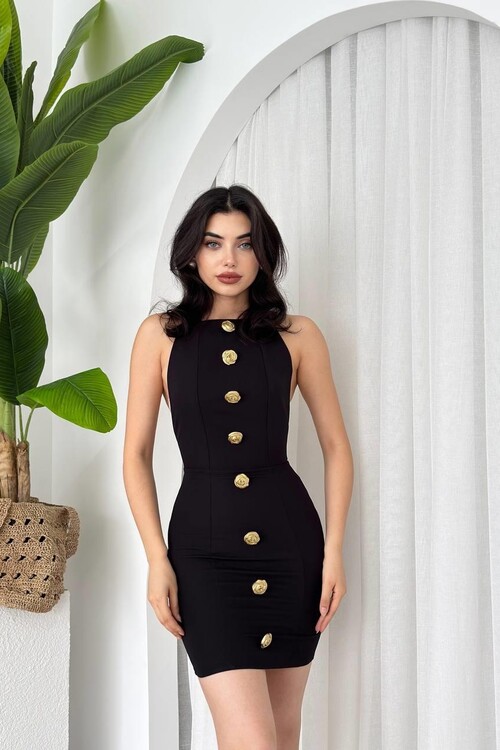 Katalina Gül Düğmeli Elbise