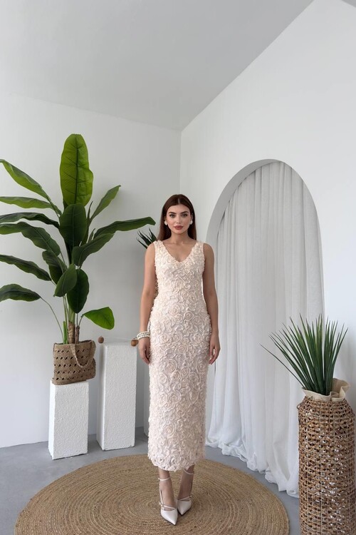 Kren Gül Detaylı Elbise