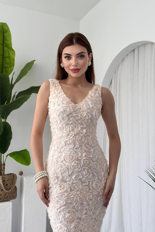 Kren Gül Detaylı Elbise
