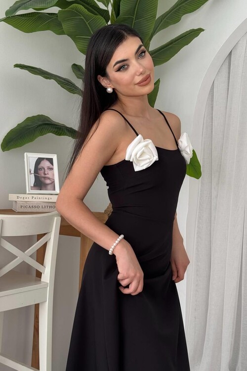 Matilda Gül İp Askılı Elbise