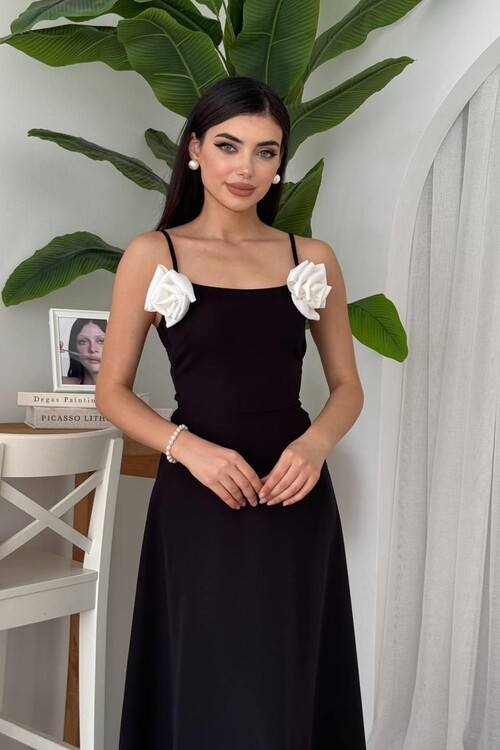 Matilda Gül İp Askılı Elbise