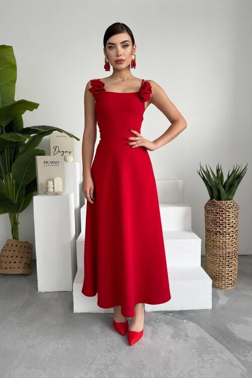 Matilda Gül İp Askılı Elbise