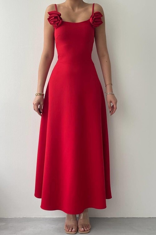 Matilda Gül İp Askılı Elbise