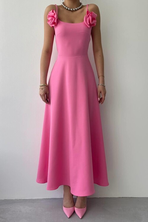 Matilda Gül İp Askılı Elbise