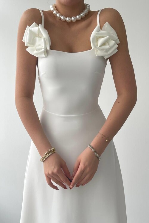 Matilda Gül İp Askılı Elbise