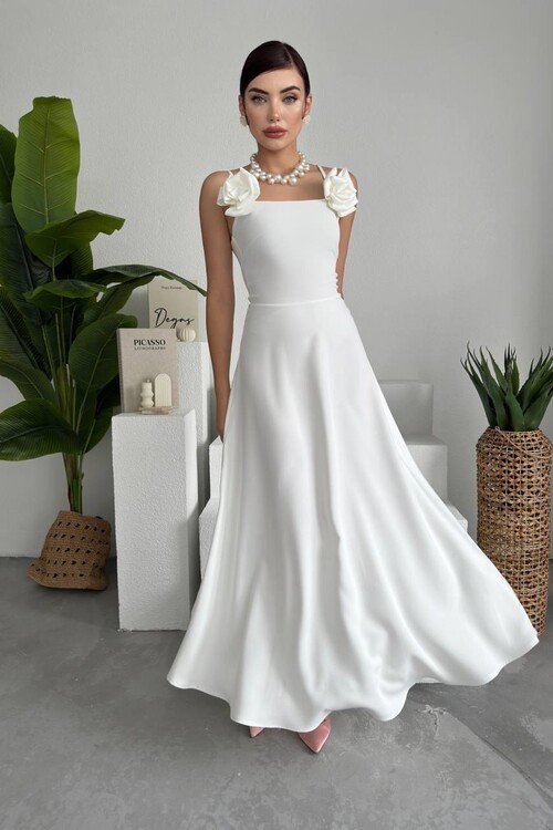 Matilda Gül İp Askılı Elbise