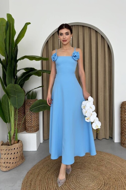 Matilda Gül İp Askılı Elbise