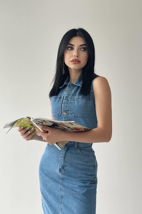 Meldia Jean Sıfır Kollu Elbise