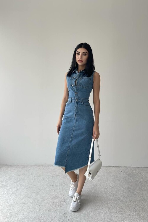 Meldia Jean Sıfır Kollu Elbise