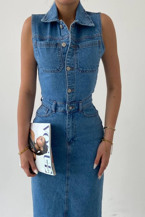 Meldia Jean Sıfır Kollu Elbise