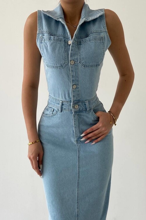 Meldia Jean Sıfır Kollu Elbise